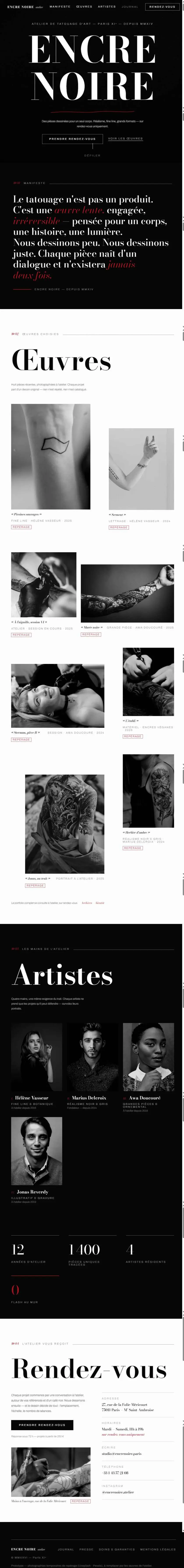 Encre Noire Atelier — aperçu du site réel