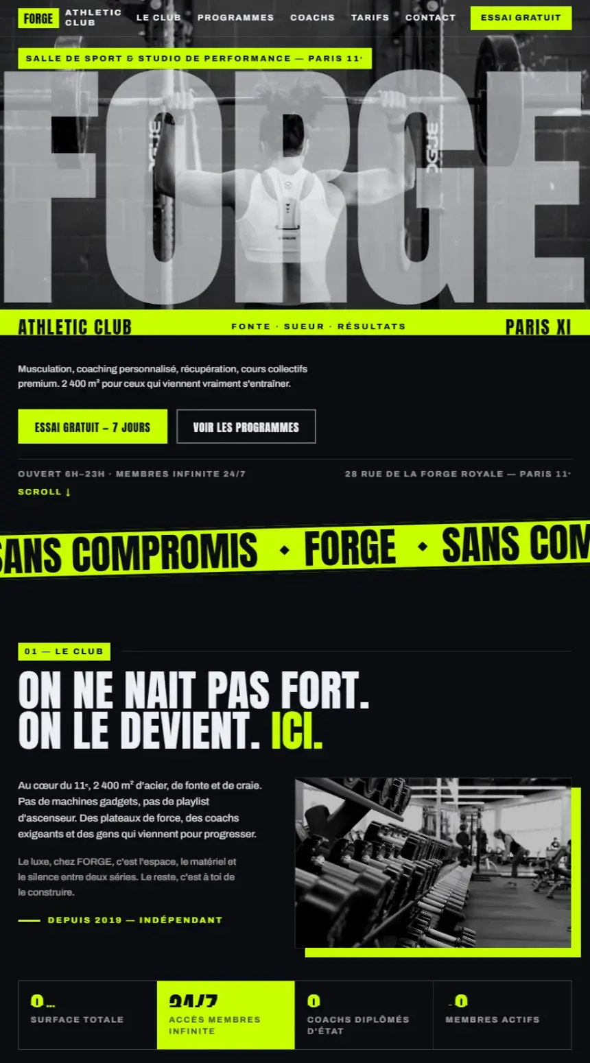 Capture du site Forge Athletic